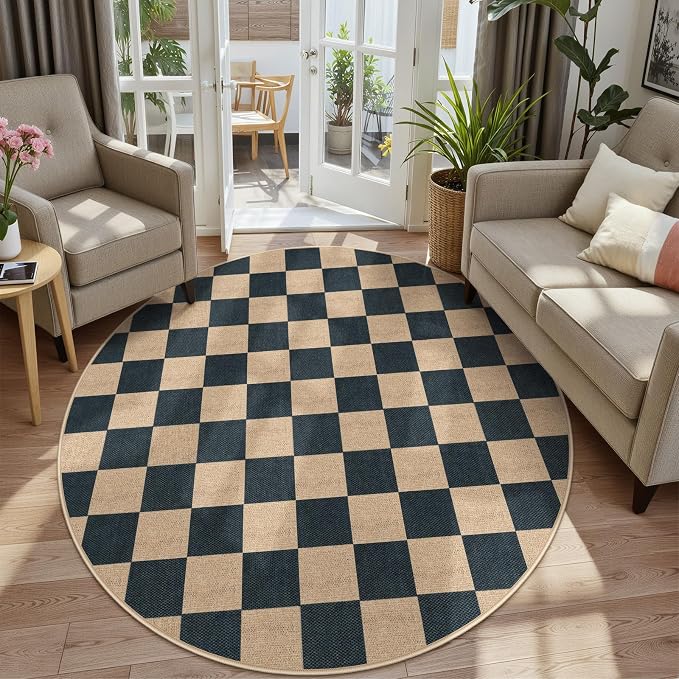 Lahome Colette Checkered Round Rugs 6ft, Outdoor Patio Easy Jute Rug Indoor - Image 6