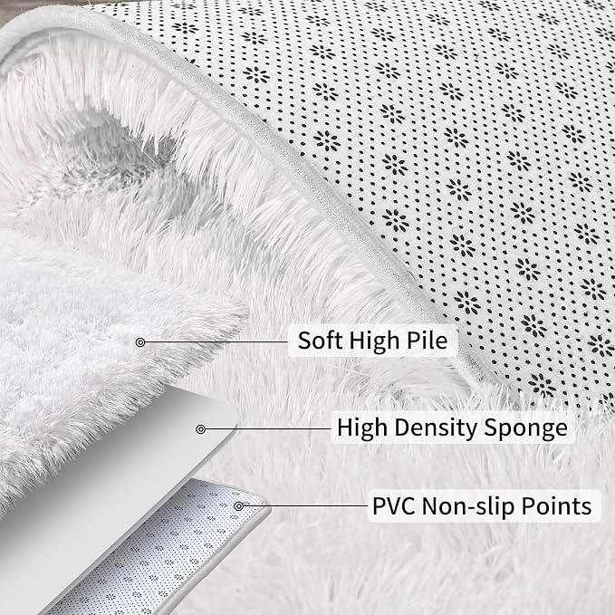 Soft Runner Rugs for Bedroom Hallways, 2x4 White Fluffy Shag Throw Area Rug Non - Image 4