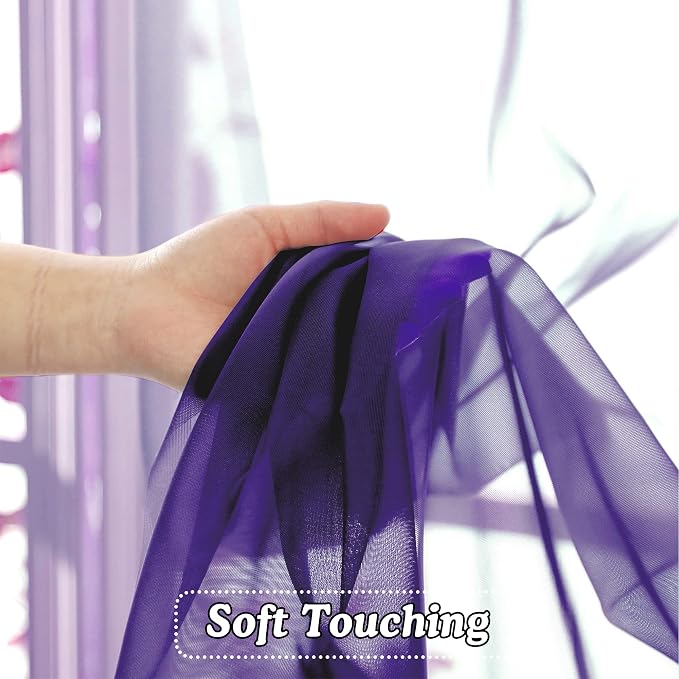 OVZME Purple Kitchen Sheer Curtains 36 inches Long, Short Kitchen Window - Image 3