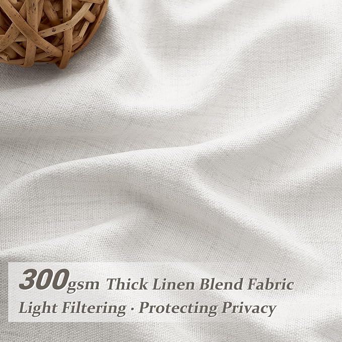 Beige White Linen Extra Wide Sheer Curtains 70 x 90 Inches Long 2 Panels Set - Image 2