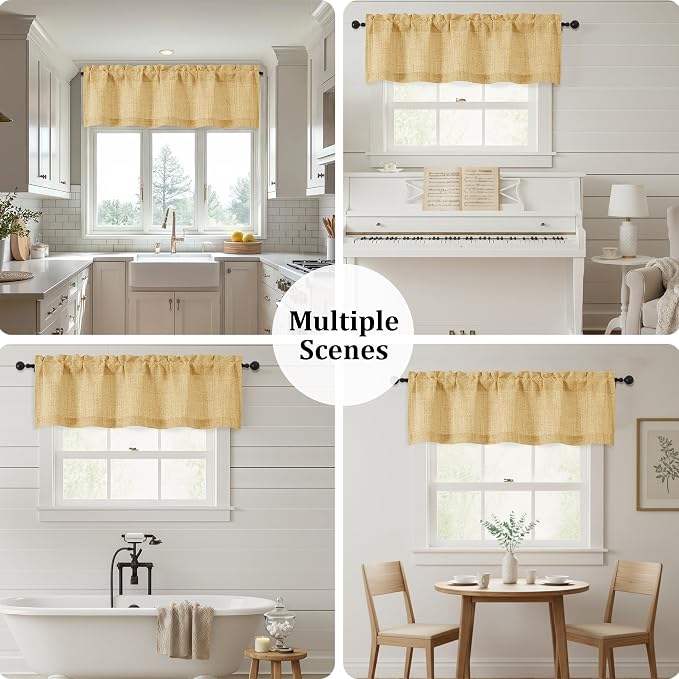 OWENIE Gold Valances for Windows 1 Pcs, Light Filtering Textured Farmhouse - Image 7