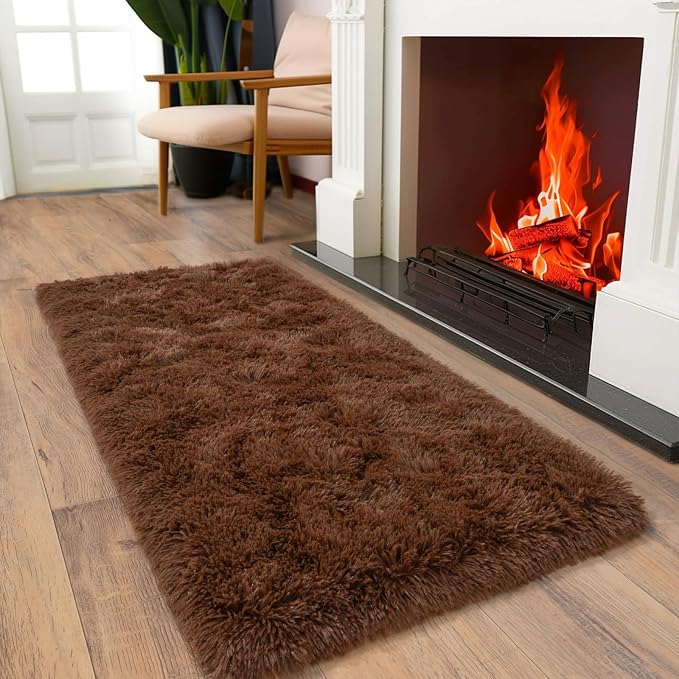 Soft Runner Rugs for Bedroom Hallways, 2x4 Brown Fluffy Shag Throw Area Rug Non - Image 6