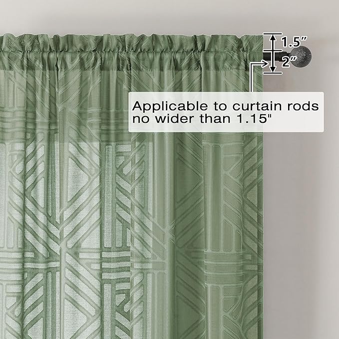 Simplebrand Sage Green Semi Sheer Curtains 45 Inch Length 2 Panels, Geometric - Image 4