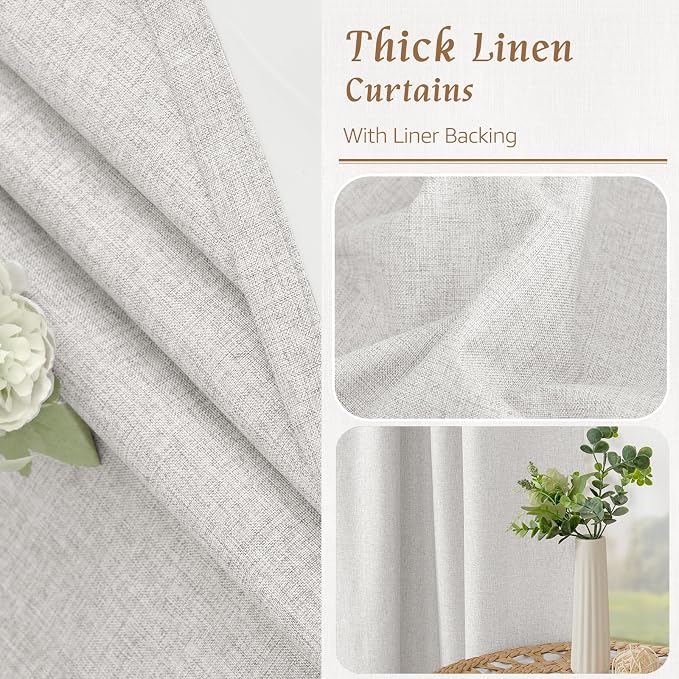 Light Grey 100% Blackout Linen Curtains 80 Inch - Image 7