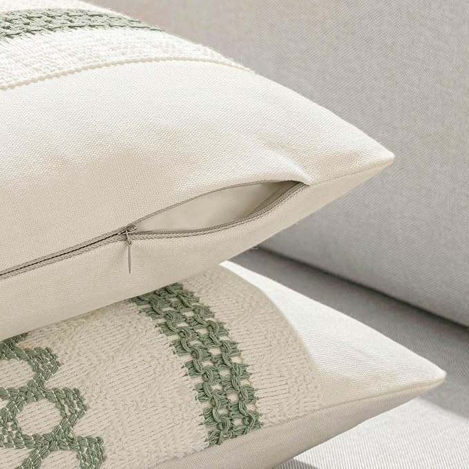 MIULEE Set of 2 Sage Green Boho Decorative Pillow Covers 16x16 Inch | Farmhouse - Image 5
