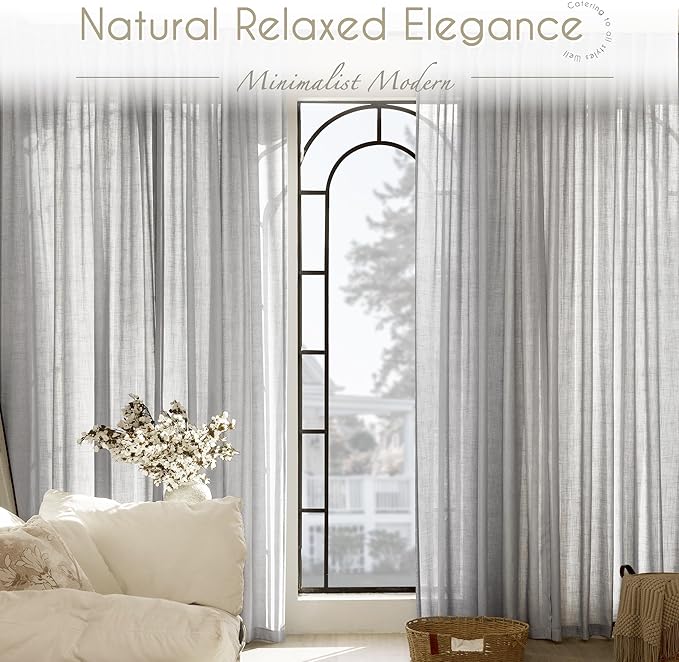 Linen Blend Grey Curtains for Living Room Back Tab Modern Farmhouse Semi Sheer - Image 7