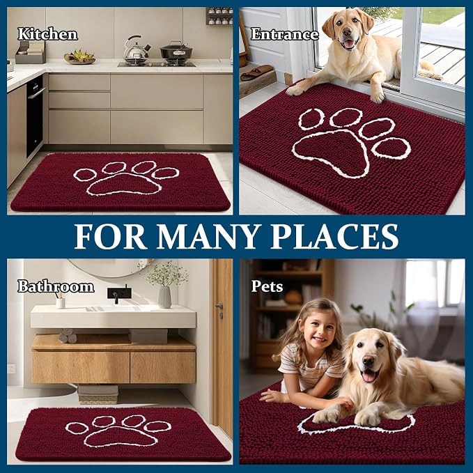 OLANLY Dog Door Mat for Muddy Paws 70x46, Paw Print Design, Absorbs Moisture - Image 8