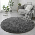 Amdrebio Grey Round Rugs 6Ft for Bedroom Living Room Decor, Fluffy Shaggy by Amdrebio