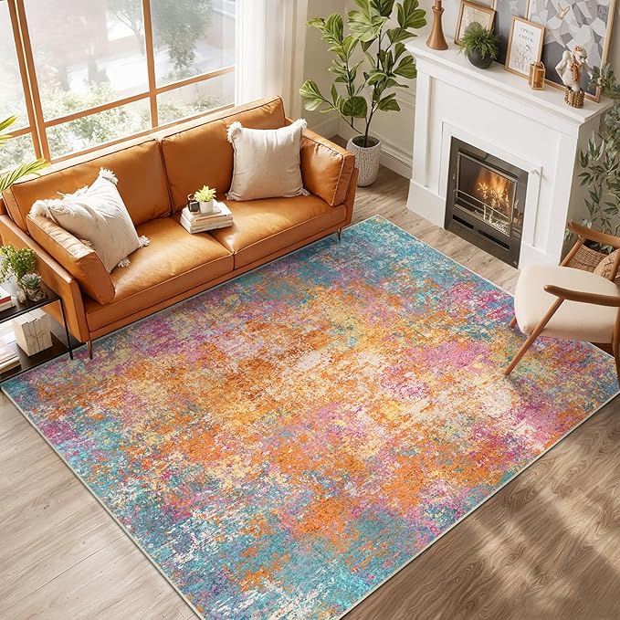 Washable Area Rugs 5'x7' Non-Slip Modern Abstract Soft by RELEANY
