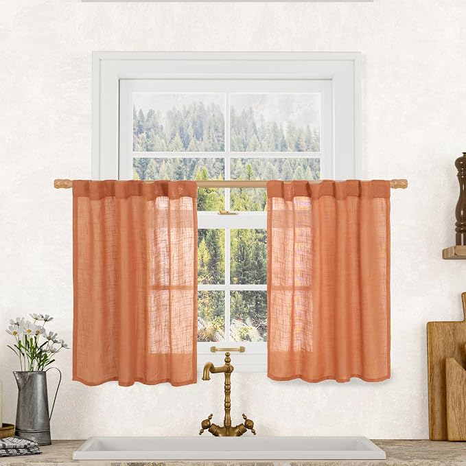 LAMIT Burnt Orange Linen Curtains 30 Inch Length by LAMIT