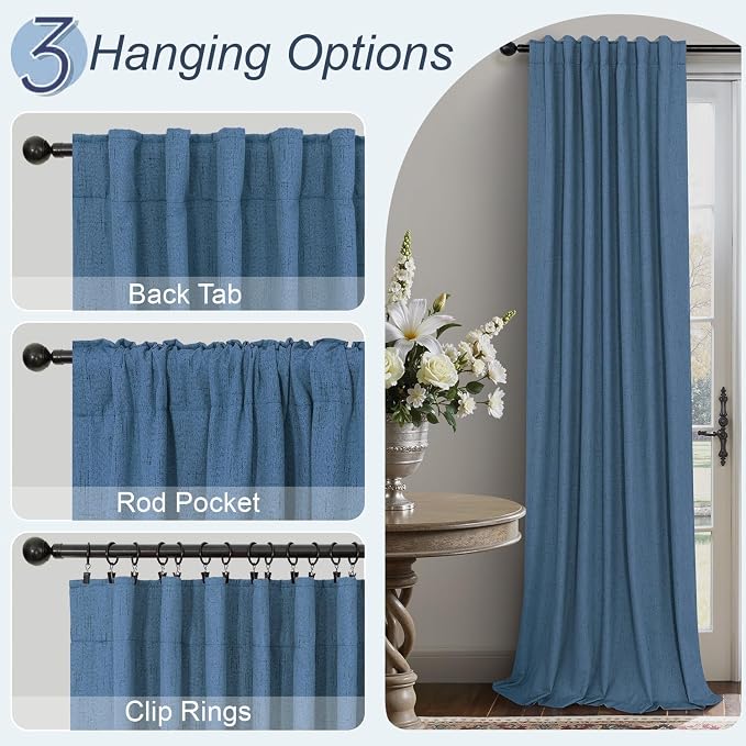 Denim Blue Blackout Drapes 96 Inches Long 2 Panel Burg Cute Linen Textured - Image 6