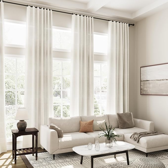 Linen Cream Curtains 143 Inch Extra Long - Image 7