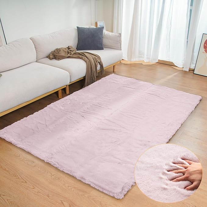 ORINOVA Pink Fuzzy Faux Rabbit Washable Fur Rug by ORINOVA