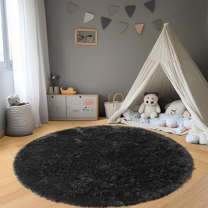 ONASAR Black Round Area Rugs 6ft, Ultra Soft Bedroom Circle Rug - Image 7