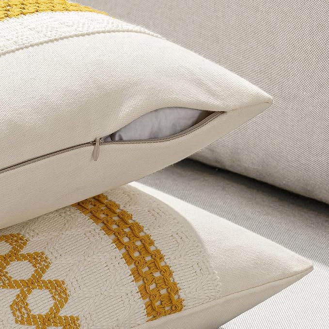 MIULEE Set of 2 Mustard Yellow Boho Decorative Pillow Covers 20x20 Inch - Image 5