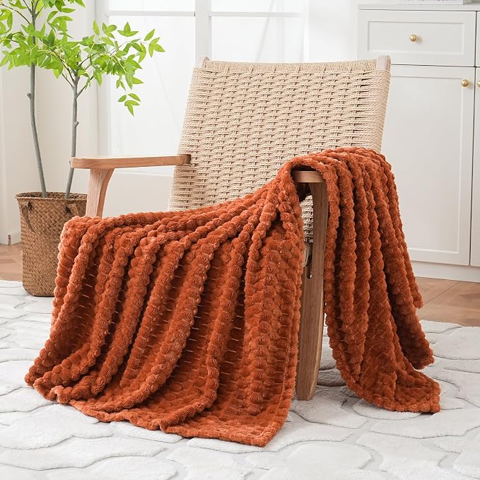 Puncuntex Burnt Orange Throw Blanket 60"×80" inches Fuzzy 3D Jacquard - Image 2