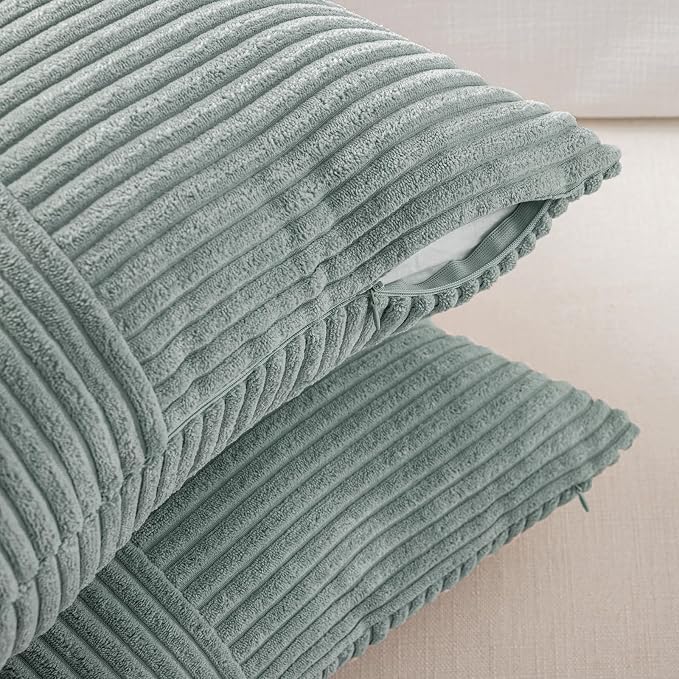 Fancy Homi 2 Packs Grey Blue Decorative Throw Pillow Covers 16x16 Inch - Image 4