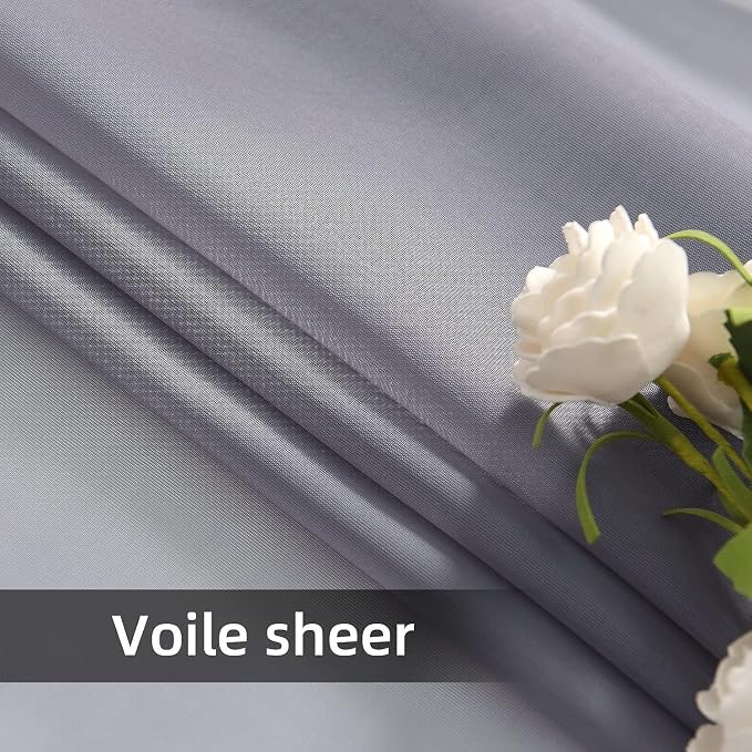 youleyar Solid Sheer Rod Pocket Curtain Voile Draperies 2 Panels White Beige - Image 3