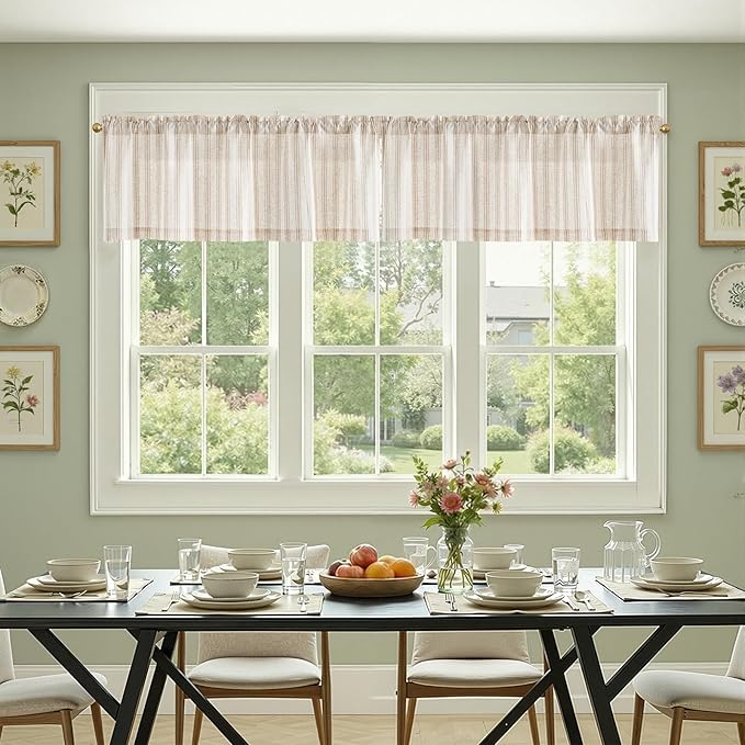 JINCHAN Striped Valance Window Treatment Linen Valance - Image 3