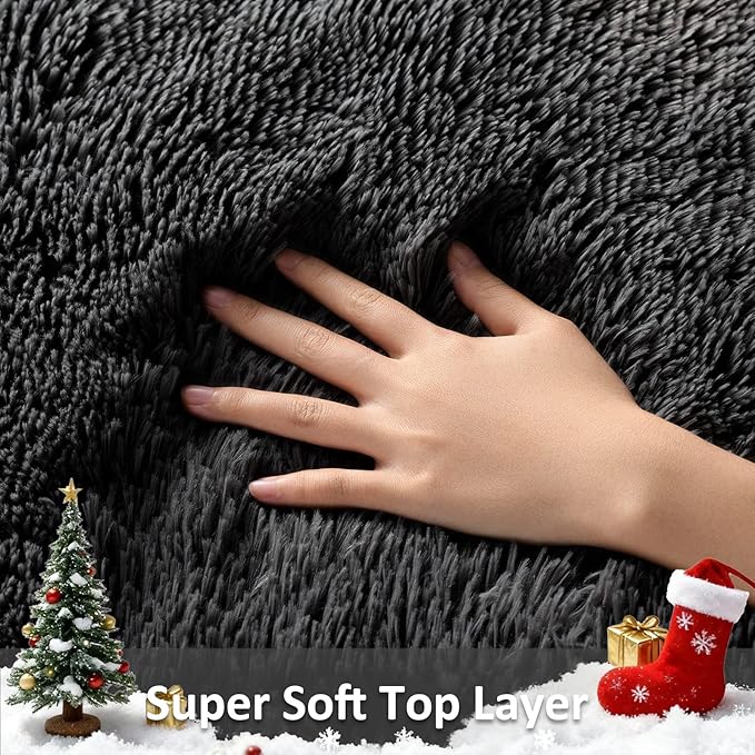 Ophanie 6x9 Black Rugs for Living Room, LargeFluffy Shag Fuzzy Plush Soft - Image 2