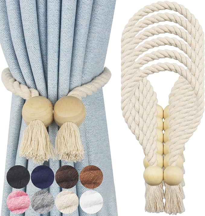 6 Pack Magnetic Curtain Tiebacks Cotton Hand Woven Tie Back Decorative Rope by CurtianTiebacks