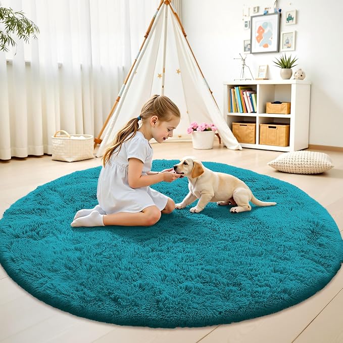 OLANLY Teal Round Rugs for Bedroom - Image 2