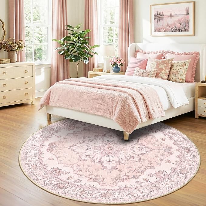 Area Rugs 8ft Washable Non-Slip, Floral Vintage Distress Print Pattern - Image 2
