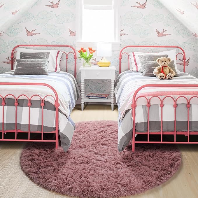 Blush Round Rug 6Ft for Bedroom, Fluffy Fuzzy Plush Circle Area Rugs for Baby - Image 8