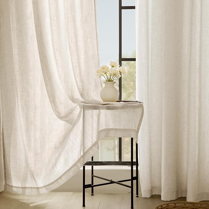 Apricot Linen Curtain 108 inch Length 2 Panels Set Back Tab Light Filtering - Image 5