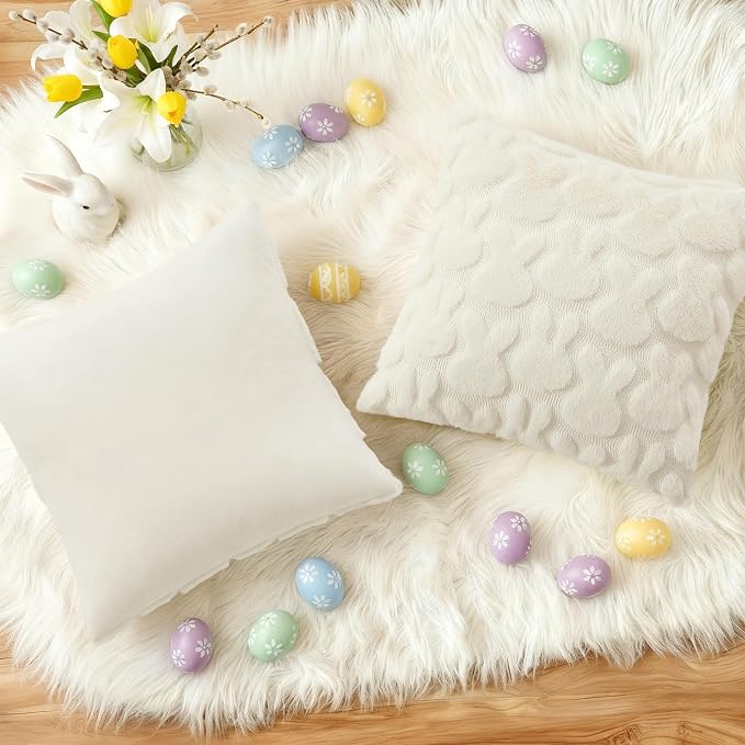 decorUhome Easter Bunny Pillow Covers 18x18 Inch Set of 2, Soft Plush Faux Wool - Image 5