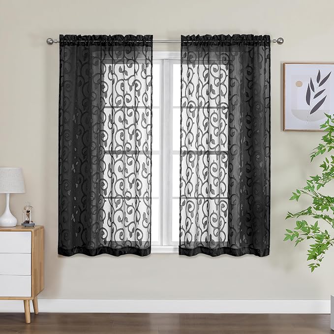 OWENIE Furman Sheer White Curtains, 45 Inch Length 2 Panels Set, Airy Jacquard - Image 2
