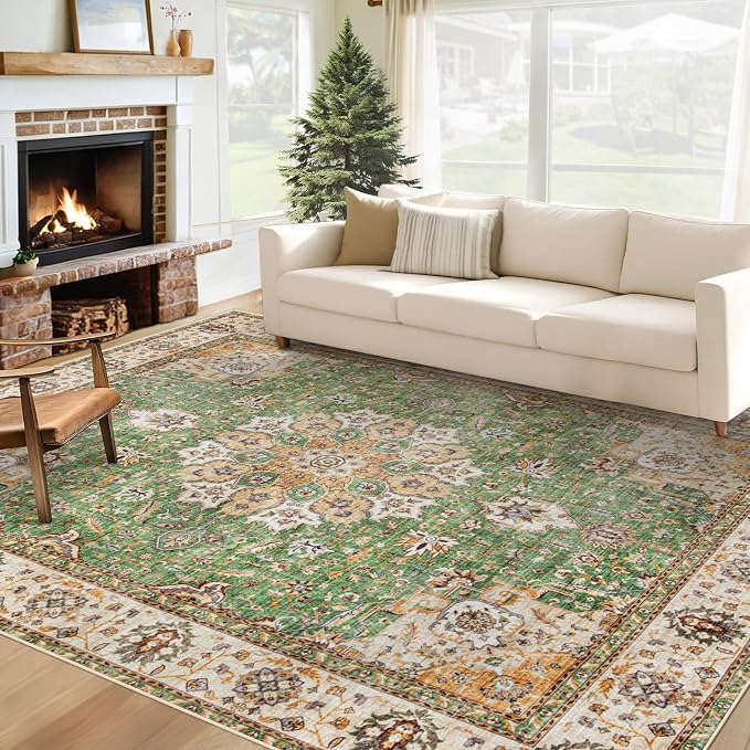 Area Rug 6x9 Washable Rug, Vintage Boho Medallion Rugs Non-Slip Soft Low Pile by VECARF