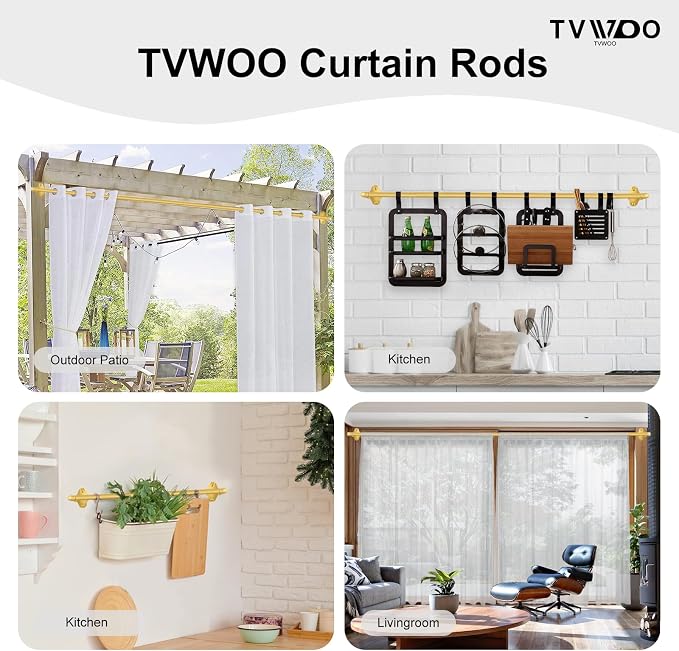 TVWOO Gold Wrap Around Curtain Rods:5/8" Small Blackout Adjustable Window - Image 5
