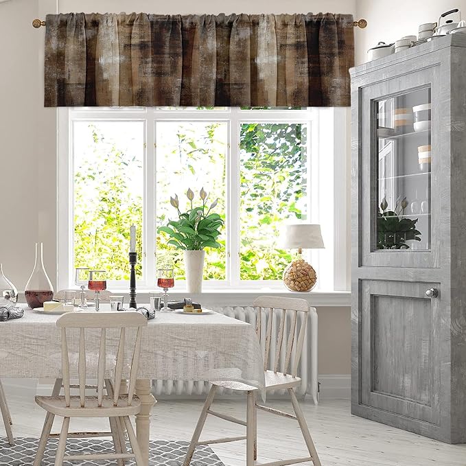 Emvency 4 Pack Valances Window Treatments, Abstract Dark Brown Art Painting - Image 6