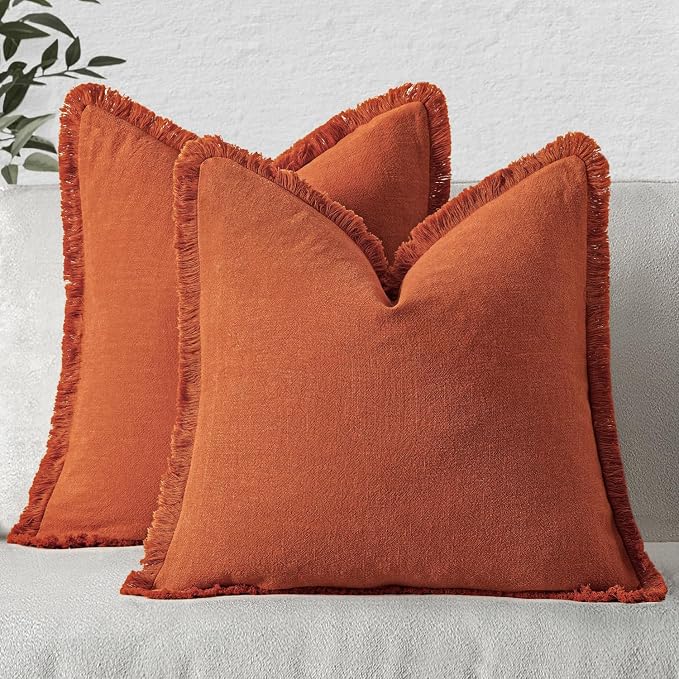 MIULEE Linen Decorative Fall Euro Throw Pillow Covers Burnt Orange 24x24 | Set by MIULEE