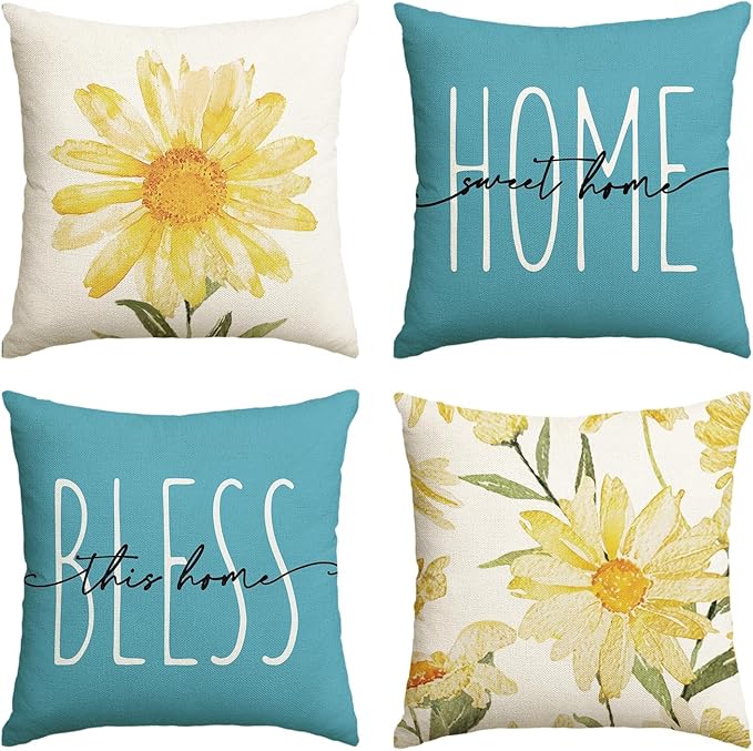 AVOIN colorlife Home Sweet Home Spring Summer Flowers Yellow Throw Pillow Covers by AVOINcolorlife