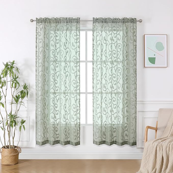 OWENIE Furman Sage Green Semi Sheer Curtains 72 inches Long - Image 2