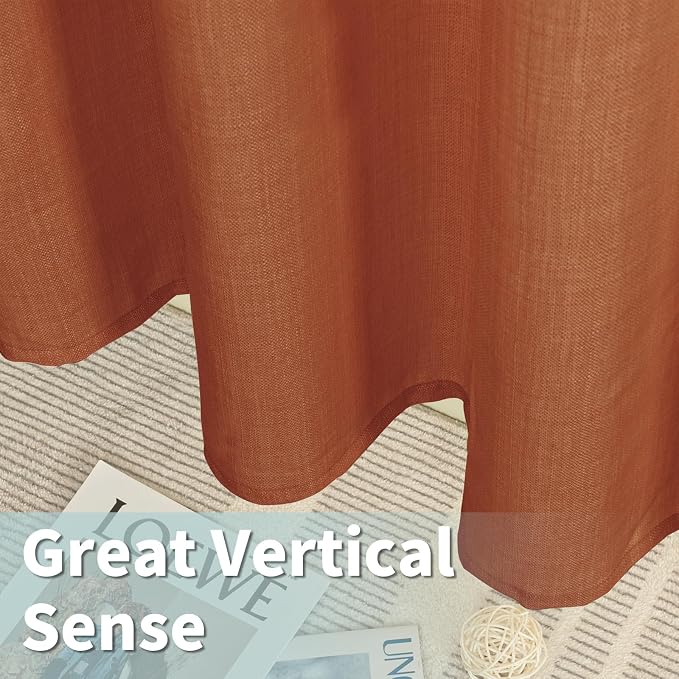 Terracotta Light Filtering Linen Curtains 63 Inch Length 2 Panels | Semi Sheer - Image 6