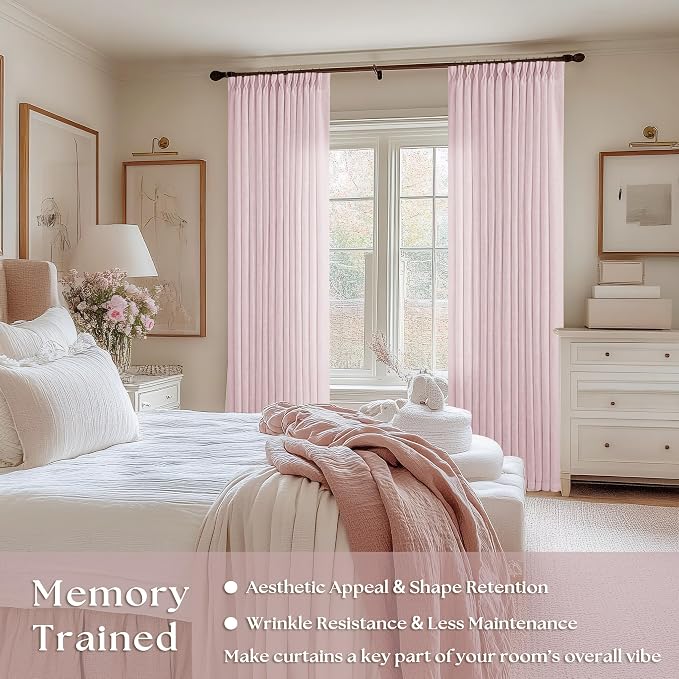 Light Pink Linen Pinch Pleat Curtains 108 Inch Length 2 Panels Set 40x108 | - Image 2