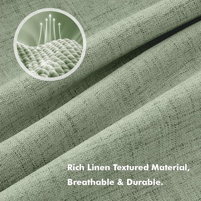 MIULEE 100% Blackout Linen Curtains 42 x 72 Inch Sage Green 2 Panels | Thermal - Image 3