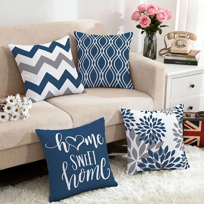 Hexagram Geometric Blue Pillow Covers 18x18 Set of 4, Decorative Outdoor Boho - Image 5