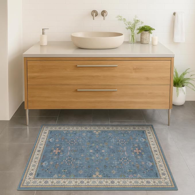 Blue 2x3 Washable Rug for Entryway Indoor, Kitchen Floor Waterproof, Powder Room - Image 3