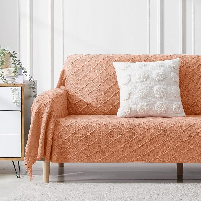 BOURINA Orange Throw Blanket 50 x90 Inches Throw Textured Solid Soft Sofa Throw - Image 2