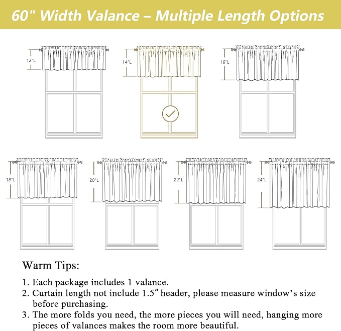 Linen Valances for Windows, Light Filtering Faux Linen Textured Small Short - Image 3