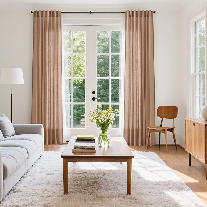 Nanspring Peach Linen Curtains 96 Inches Long Set - Image 7