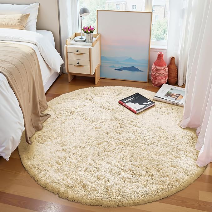 OLANLY Cream Round Rugs for Bedroom - Image 3