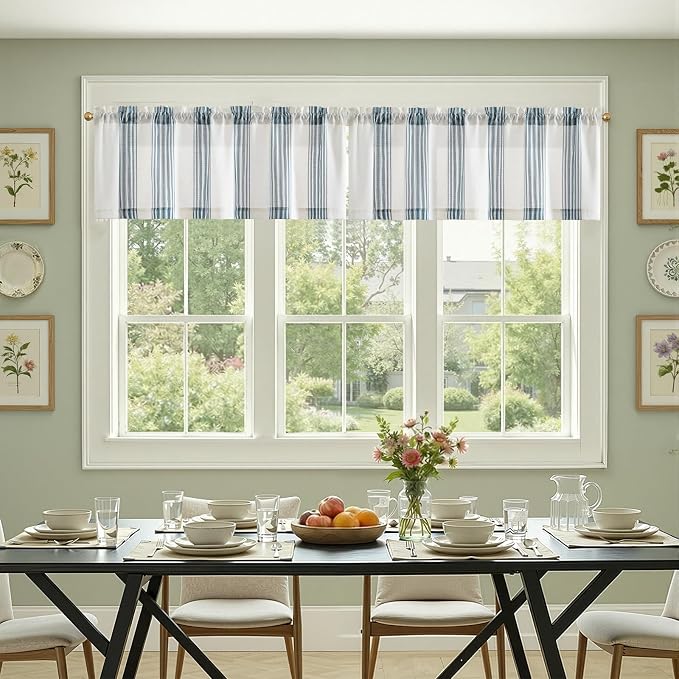 jinchan Striped Linen Valance Curtain 16 Inch Vertical Striped Valance - Image 3
