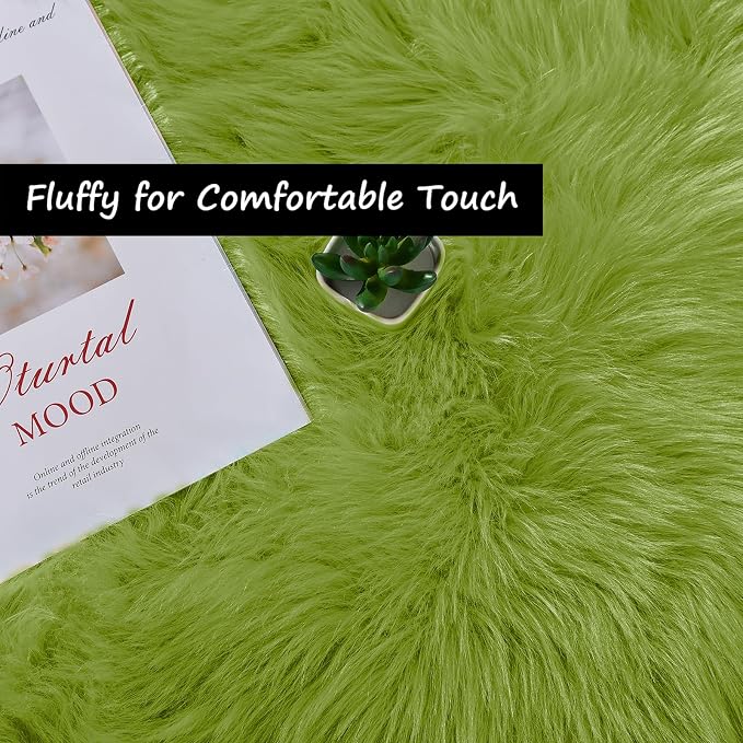Goolela Lime Green Fluffy Fuzzy Fur Rug - Image 5