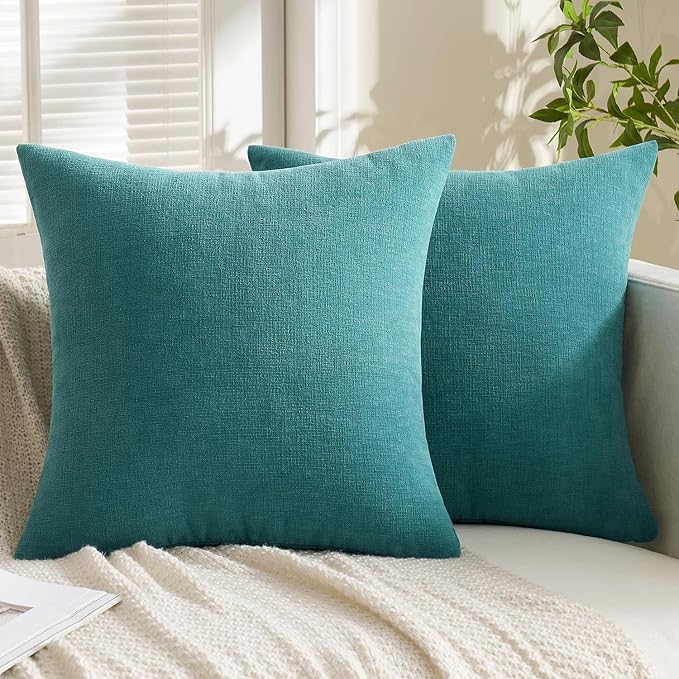 MIULEE Teal Chenille Couch Throw Pillow Covers, 18x18 | Set of 2, Soft Coastal - Image 3