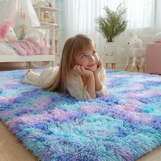 Adorable Rainbow Runner Rugs for Girls Bedroom Hallway, Plush Long Bedside Rugs - Image 3